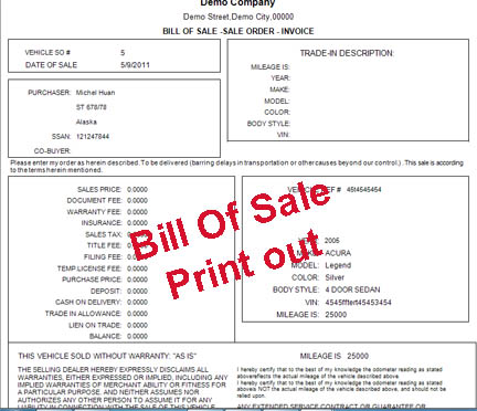 Buy Here pay here car loan bill of sale 